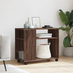 vidaXL Side Table with Wheels Brown Oak 70x35x60 cm Engineered Wood 3