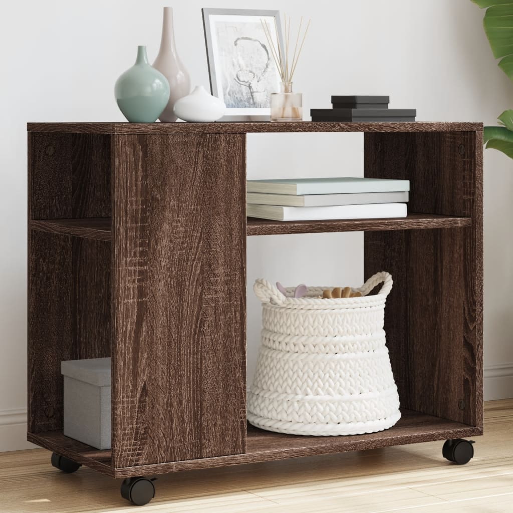 vidaXL Side Table with Wheels Brown Oak 70x35x60 cm Engineered Wood 1