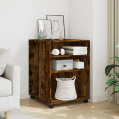 Side Table with Wheels Engineered Wood in Smoked Oak