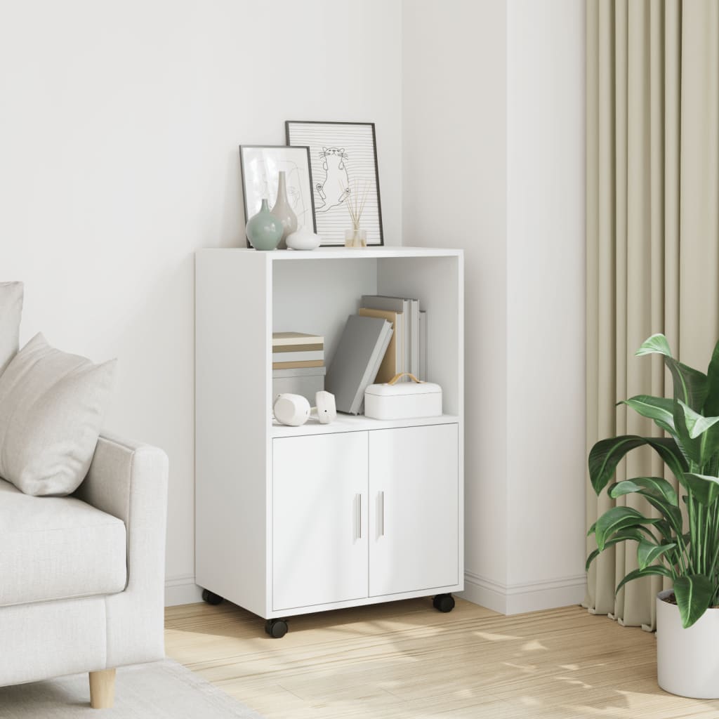 vidaXL Rolling Cabinet White 55x40x91 cm Engineered Wood 1
