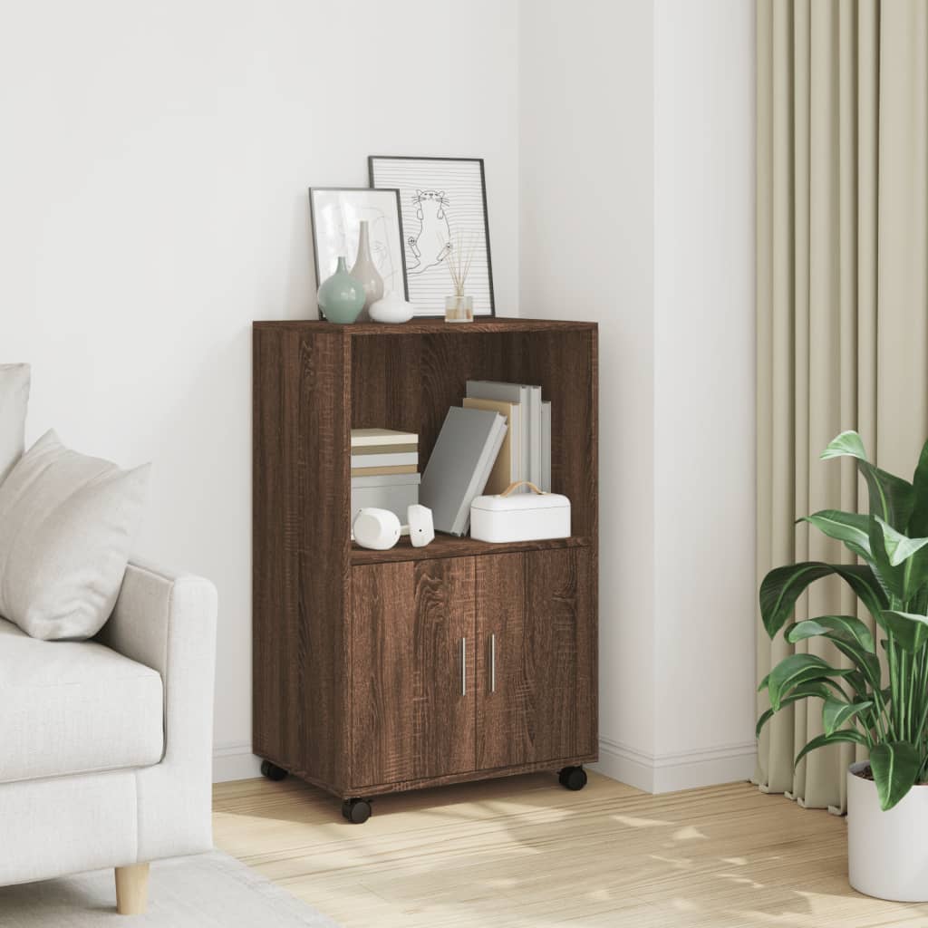 vidaXL Rolling Cabinet Brown Oak 55x40x91 cm Engineered Wood 1