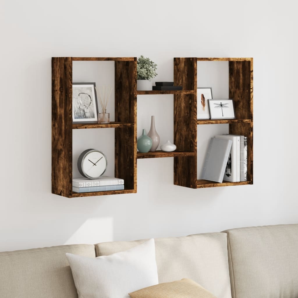 vidaXL Wall Shelf Smoked Oak 96x18x60 cm Engineered Wood 1