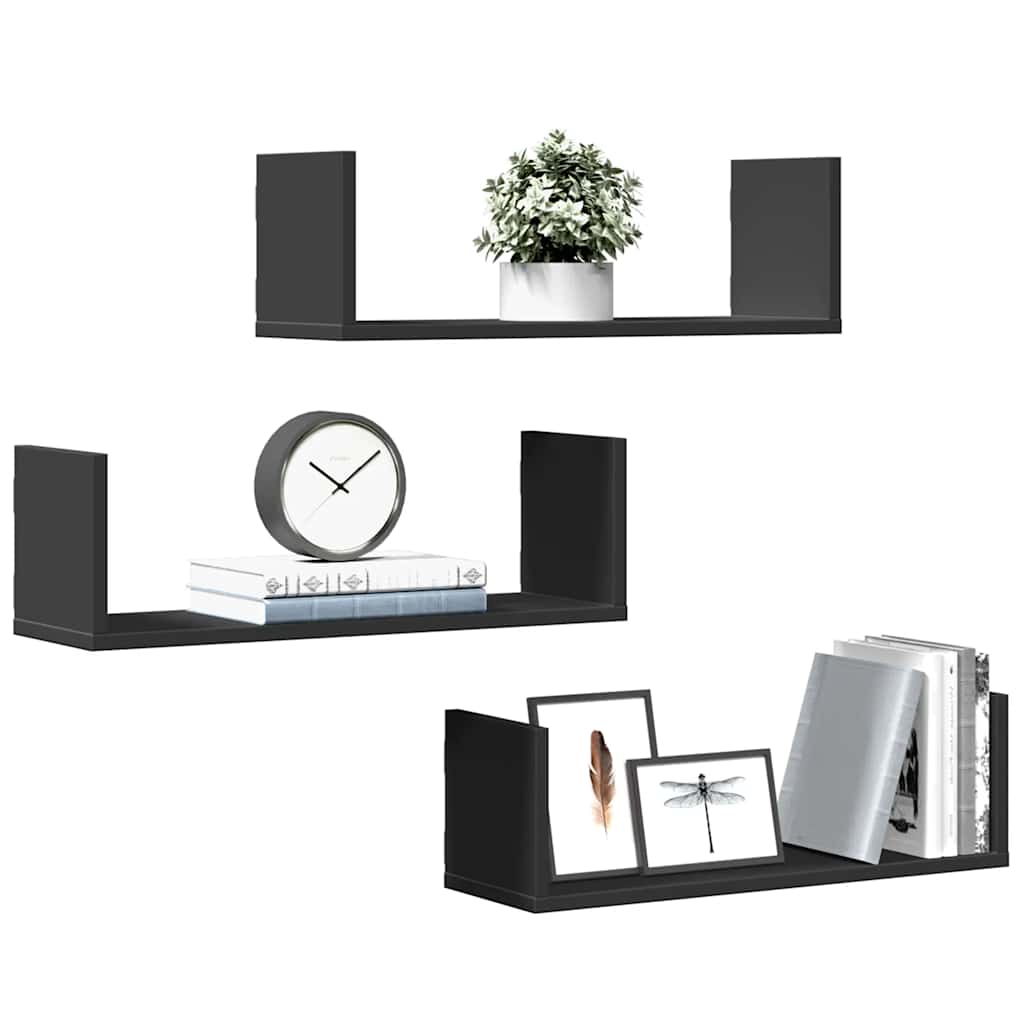vidaXL Wall Shelves 3 pcs Black 58x18x18 cm Engineered Wood 1