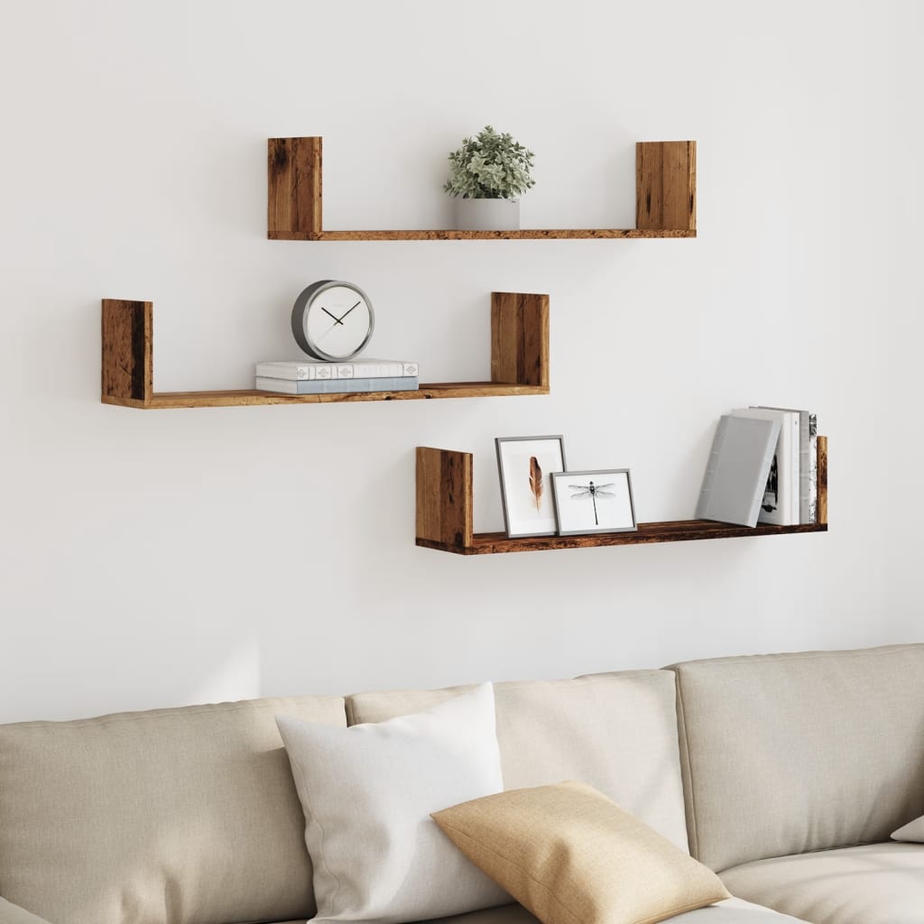 vidaXL Wall Shelves 3 pcs Old Wood 80x18x18 cm Engineered Wood 1