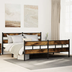 Metal Bed Frame without Mattress 183x213 cm Smoked Oak With headboard & footboard