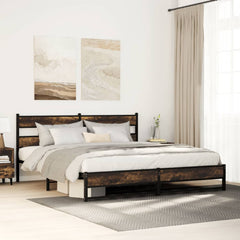 Metal Bed Frame without Mattress 183x213 cm Smoked Oak With headboard & dual low footboard