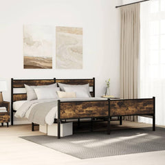 Bed Frame without Mattress Engineered Wood Smoked Oak Length 200 cm with Headboard & High Footboard 180 cm