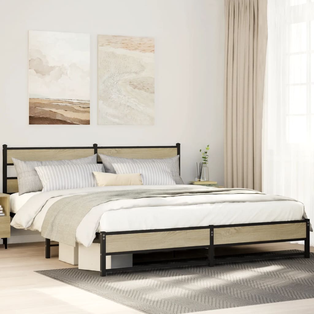 Metal Bed Frame without Mattress Sonoma Oak Length 203 cm 193 cm With headboard & dual low footboard