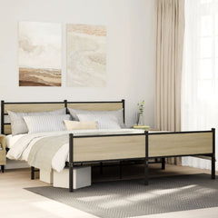 Metal Bed Frame without Mattress Sonoma Oak Length 203 cm 193 cm With headboard & high footboard
