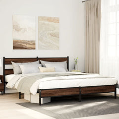 Bed Frame without Mattress Engineered Wood Brown Oak Length 200 cm with Headboard & Low Footboard 180 cm