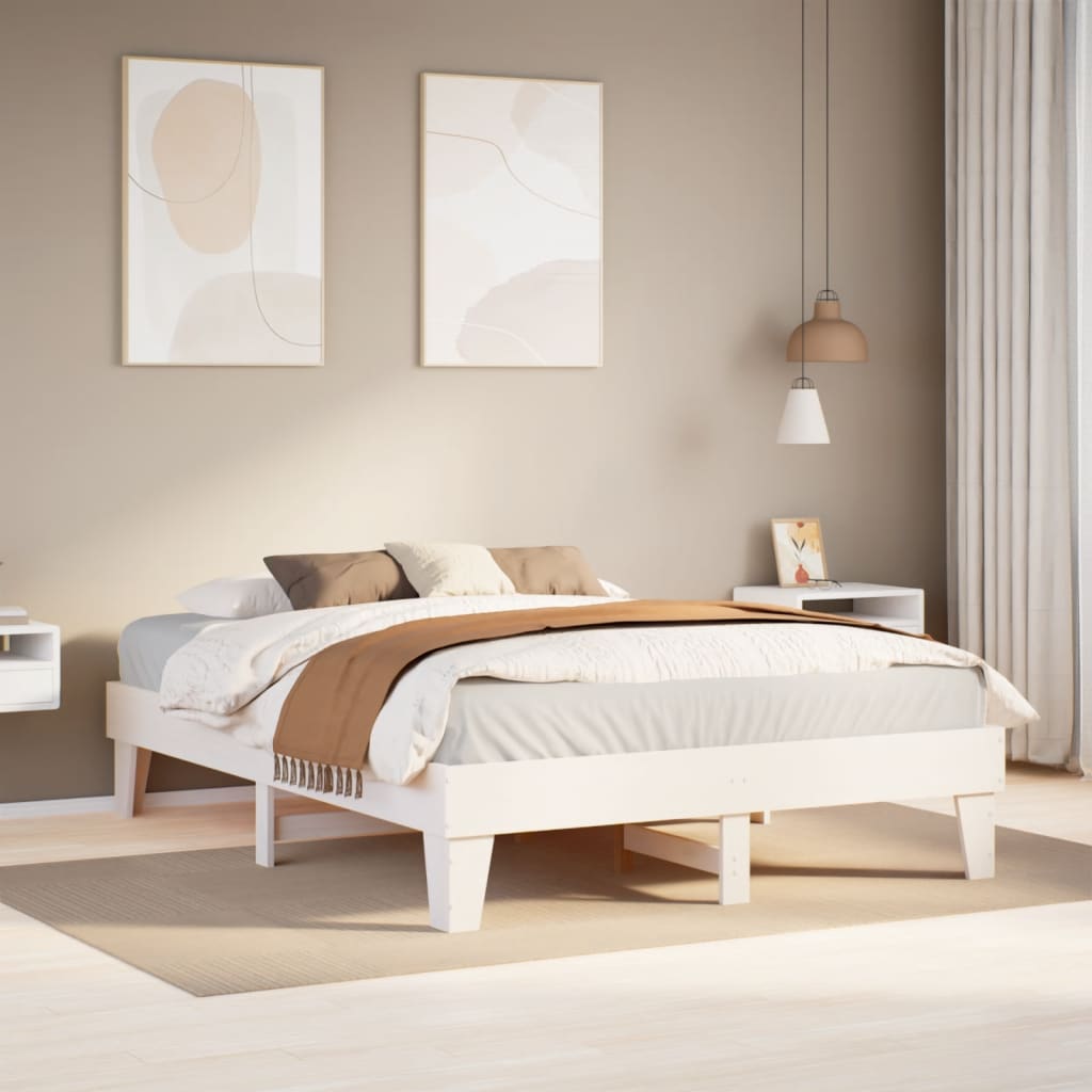 Bed Frame without Mattress Solid Wood Pine Length White