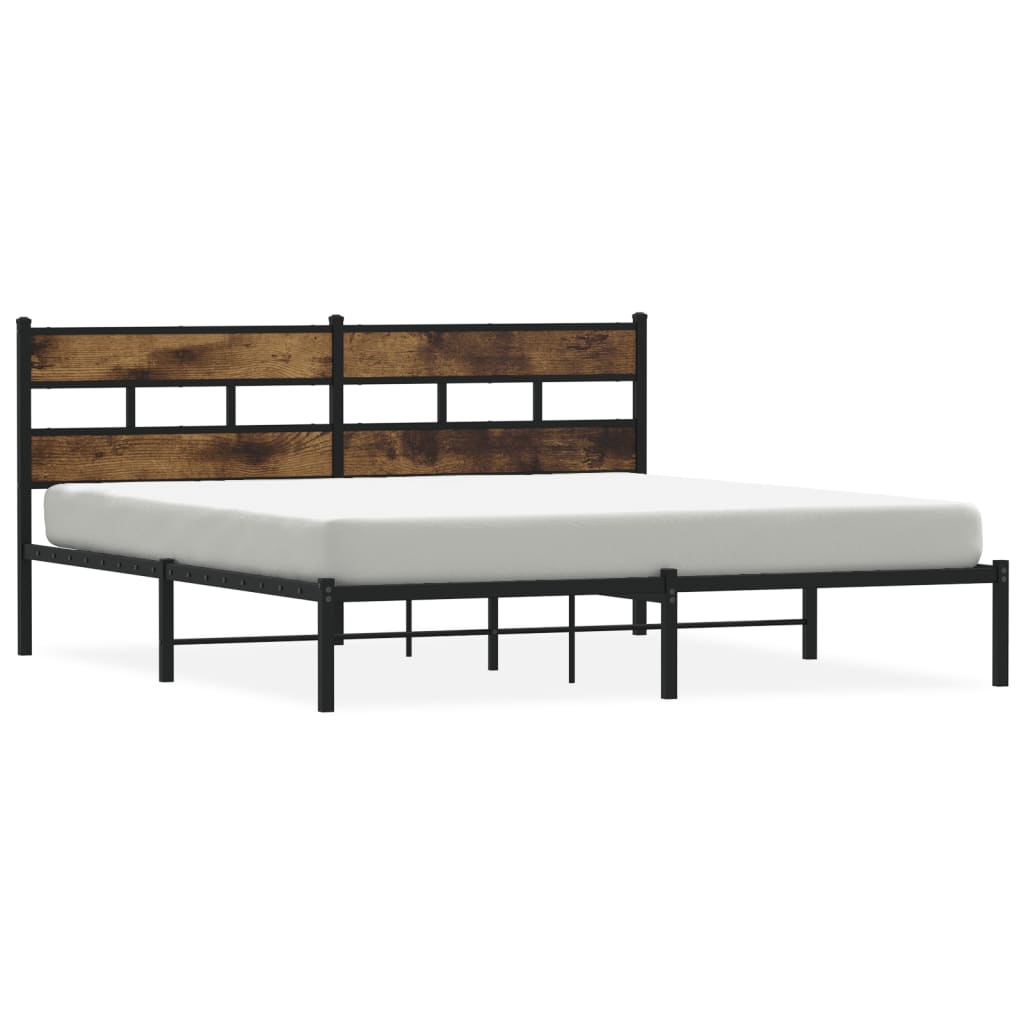 Metal Bed Frame without Mattress 183x213 cm Smoked Oak With headboard