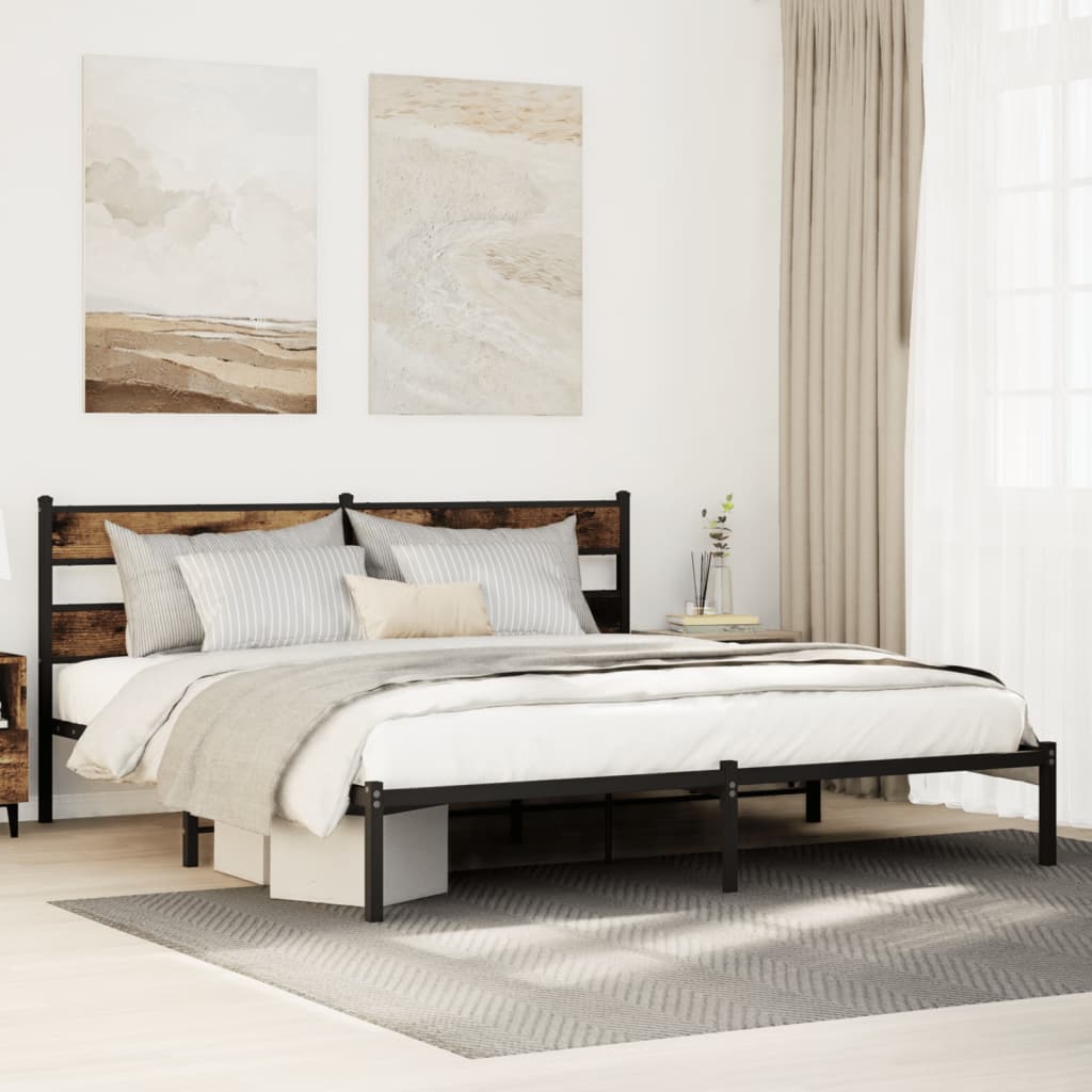 Metal Bed Frame without Mattress 183x213 cm Smoked Oak With headboard