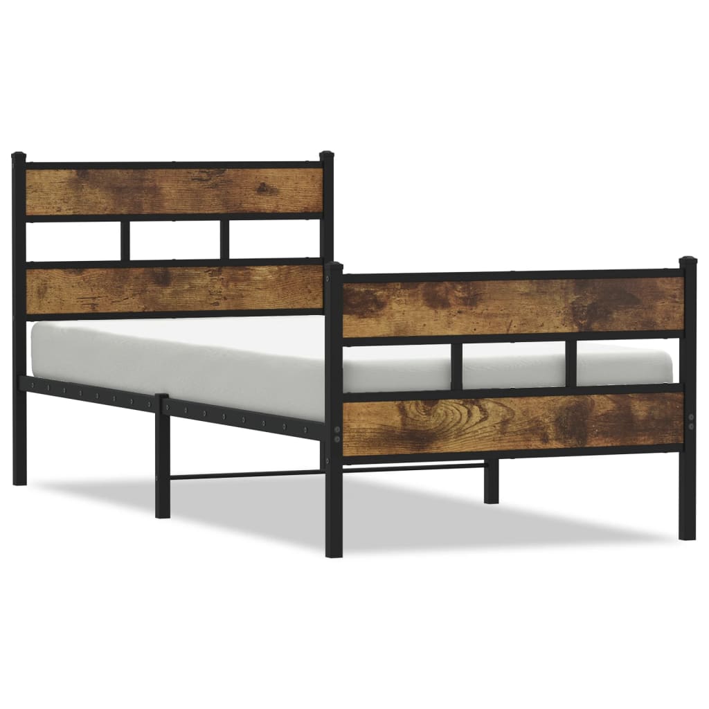 vidaXL Metal Bed Frame without Mattress Smoked Oak 75x190 cm Small Single 2