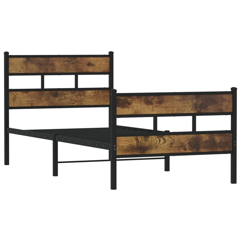 vidaXL Metal Bed Frame without Mattress Smoked Oak 75x190 cm Small Single 3