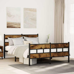 Metal Bed Frame without Mattress Smoked Oak Length 190 cm with Headboard & Footboard 135 cm