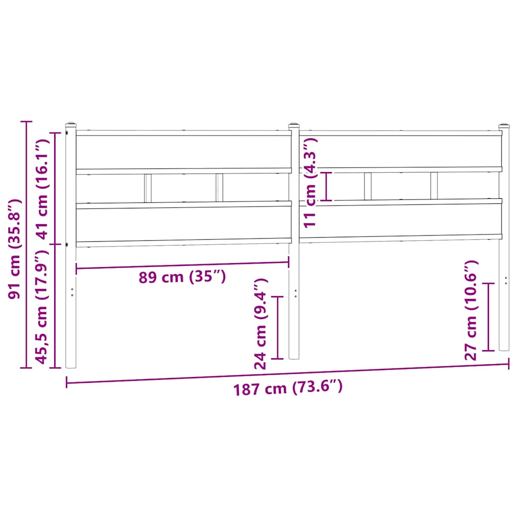 vidaXL Replace Headboard Smoked Oak 180 cm Iron and Engineered Wood 6