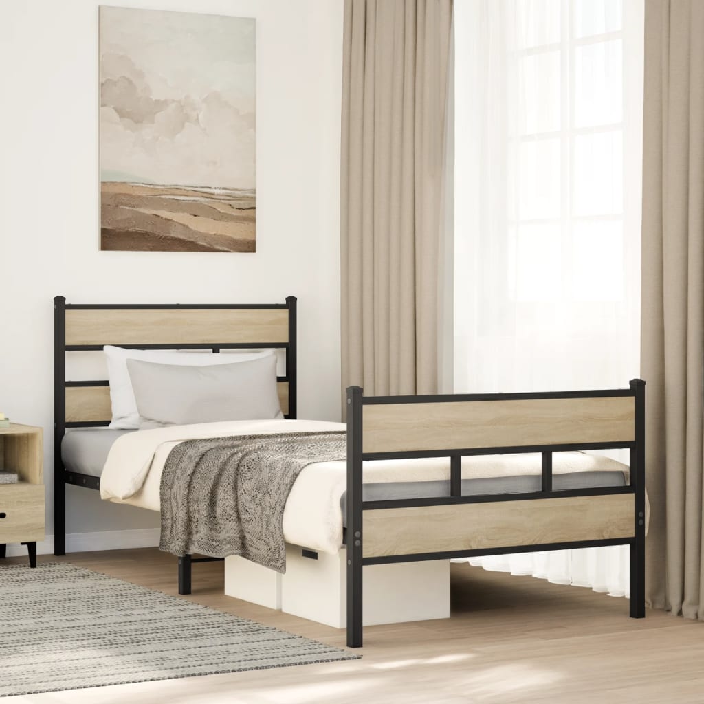 vidaXL Metal Bed Frame without Mattress Sonoma Oak 75x190 cm Small Single 1