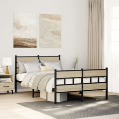 Metal Bed Frame without Mattress Sonoma Oak Length 190 cm with Headboard & Footboard 120 cm
