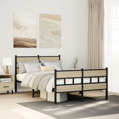 Metal Bed Frame without Mattress Sonoma Oak Length 200 cm with Headboard & Footboard 120 cm