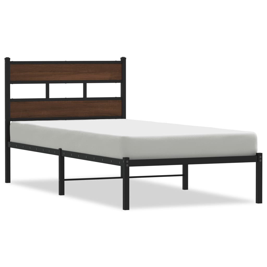 vidaXL Bed Frame without Mattress with Headboard Brown Oak 90x190 cm Single 2