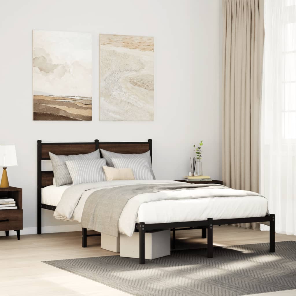 vidaXL Bed Frame without Mattress Brown Oak Length 200 cm with Headboard