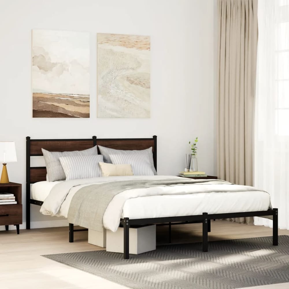 Bed Frame without Mattress Brown Oak Length 190 cm with Headboard 137 cm