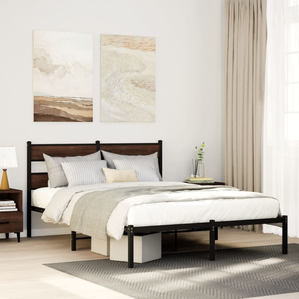 vidaXL Bed Frame without Mattress Brown Oak Length 200 cm with Headboard