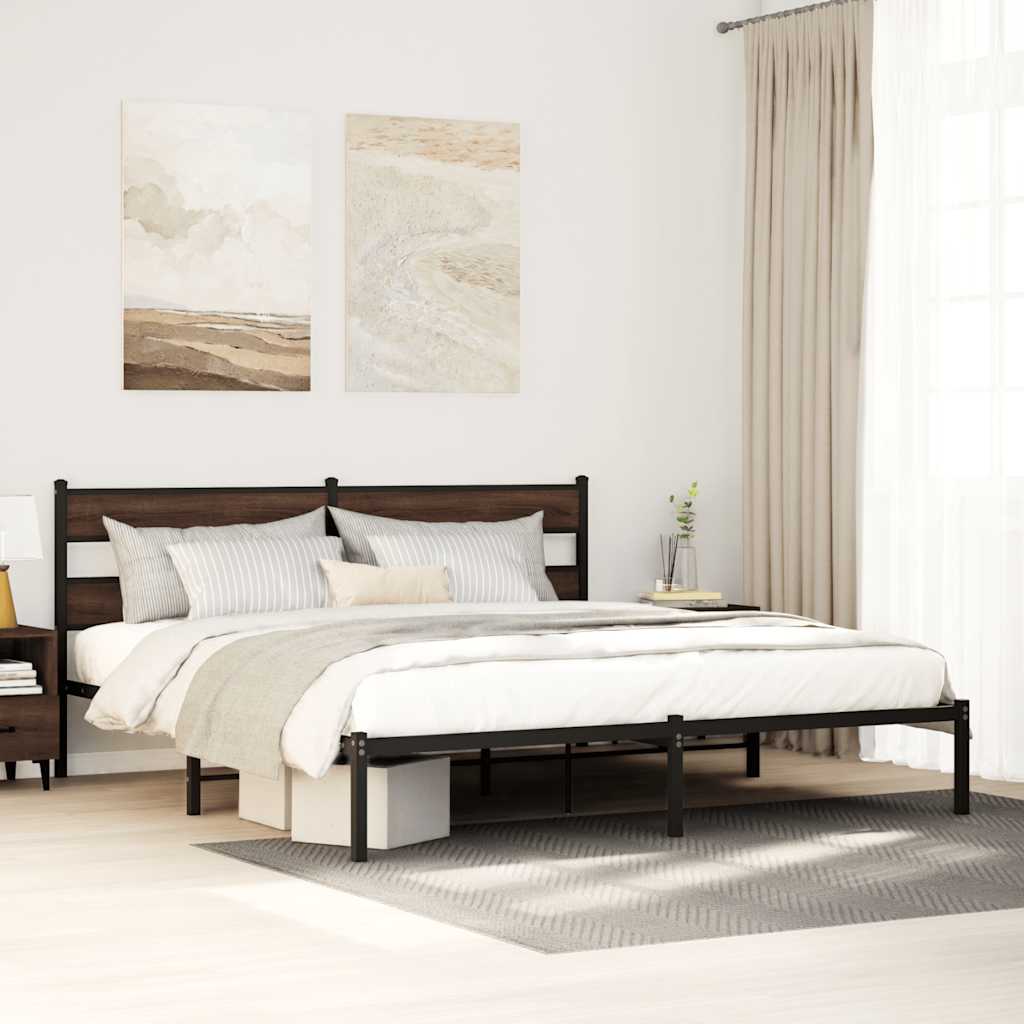 vidaXL Bed Frame without Mattress Brown Oak Length 200 cm with Headboard