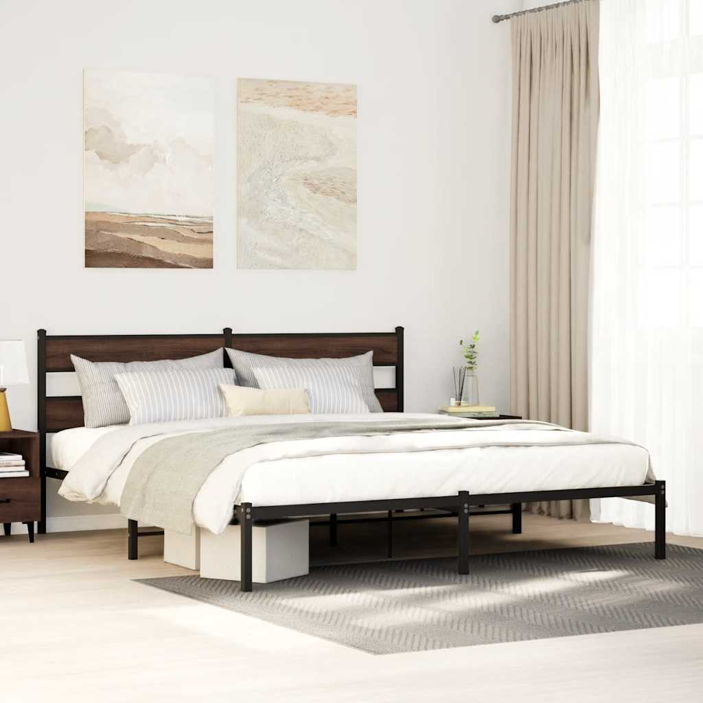 vidaXL Bed Frame without Mattress Brown Oak Length 200 cm with Headboard