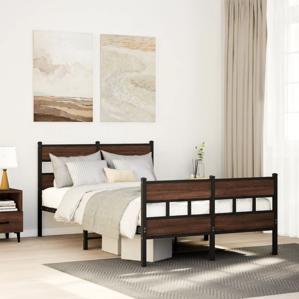 Bed Frame without Mattress Brown Oak Length 200 cm with Headboard & Footboard 120 cm