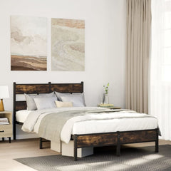 Bed Frame without Mattress with Headboard Smoked Oak Length 200 cm with Headboard & Low Footboard 120 cm