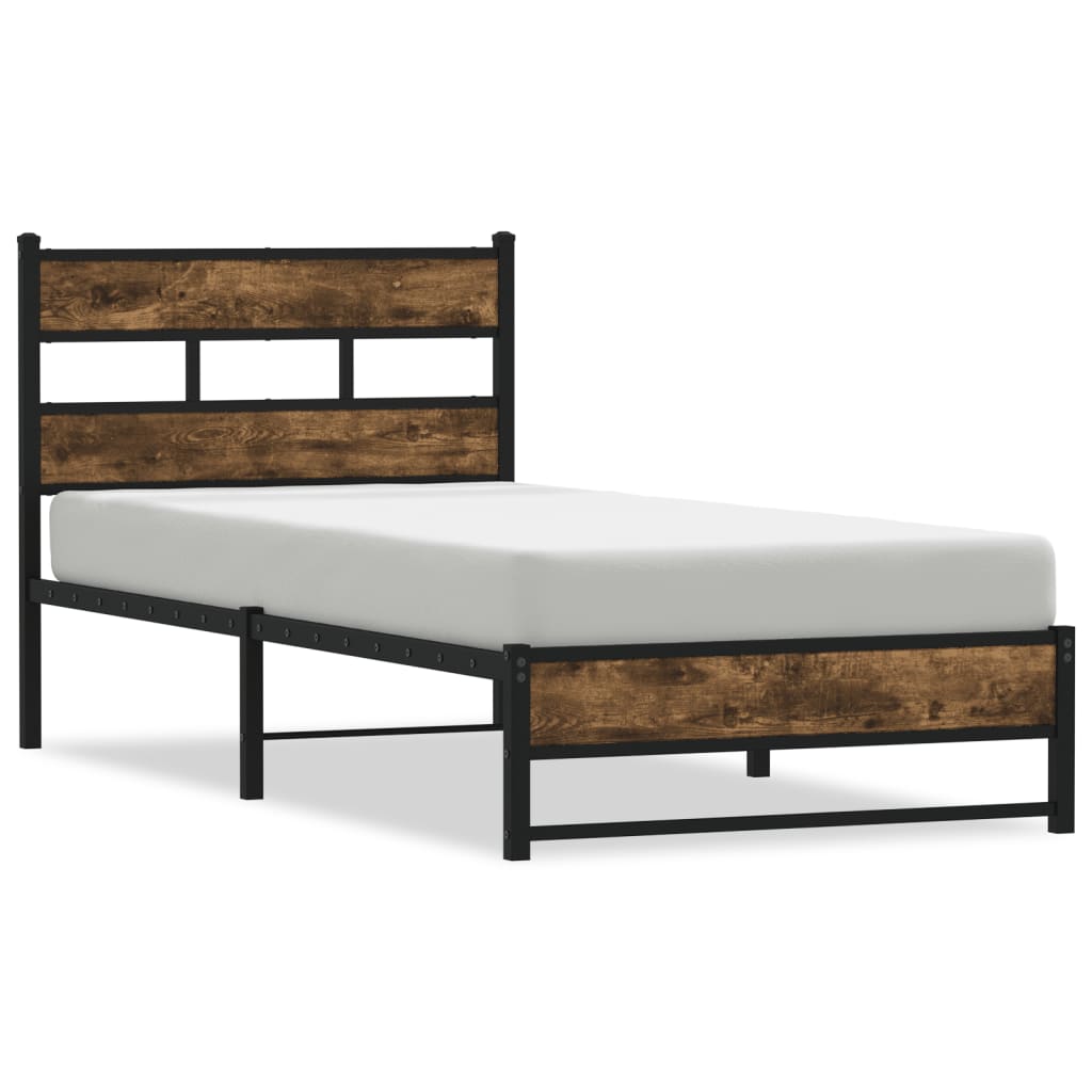 vidaXL Metal Bed Frame without Mattress Smoked Oak 75x190 cm Small Single 2