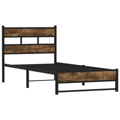 Metal Bed Frame without Mattress Smoked Oak Length 190 cm with Headboard & Dual Low Footboard 75 cm
