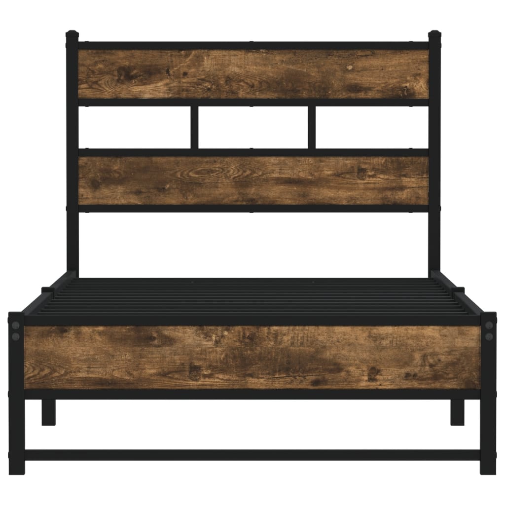 Metal Bed Frame without Mattress Smoked Oak Length 190 cm with Headboard & Dual Low Footboard 75 cm