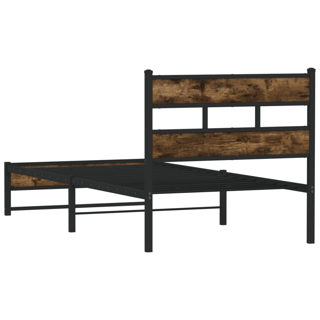 Metal Bed Frame without Mattress Smoked Oak Length 190 cm with Headboard & Dual Low Footboard 75 cm