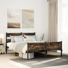 Bed Frame without Mattress Engineered Wood Smoked Oak Length 200 cm with Headboard & High Footboard 150 cm