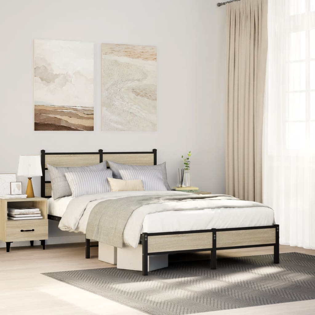 Bed Frame without Mattress Engineered Wood Sonoma Oak Length 190 cm with Headboard & Low Footboard 120 cm