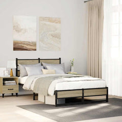 Metal Bed Frame without Mattress Sonoma Oak Length 200 cm with Headboard & Dual Low Footboard 120 cm