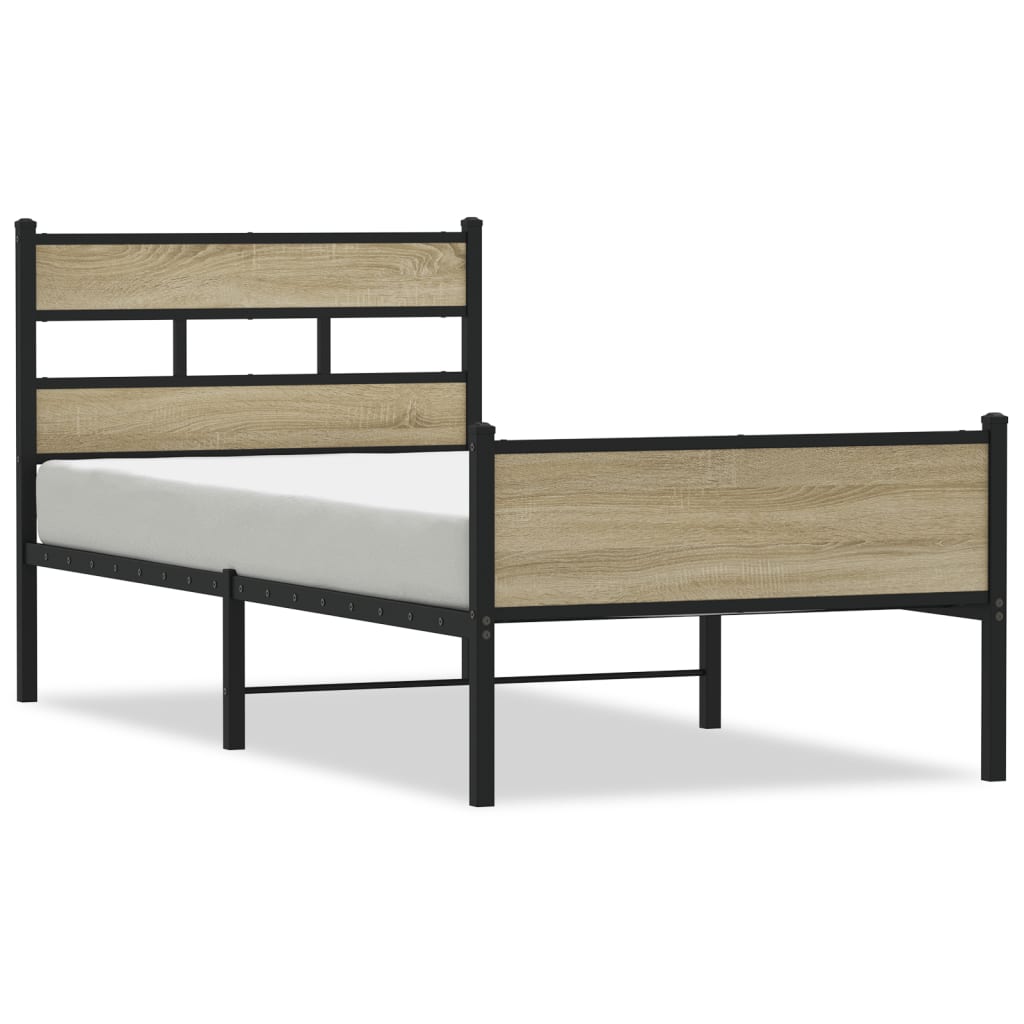 vidaXL Bed Frame without Mattress Sonoma Oak 75x190 cm Small Single Engineered Wood 2