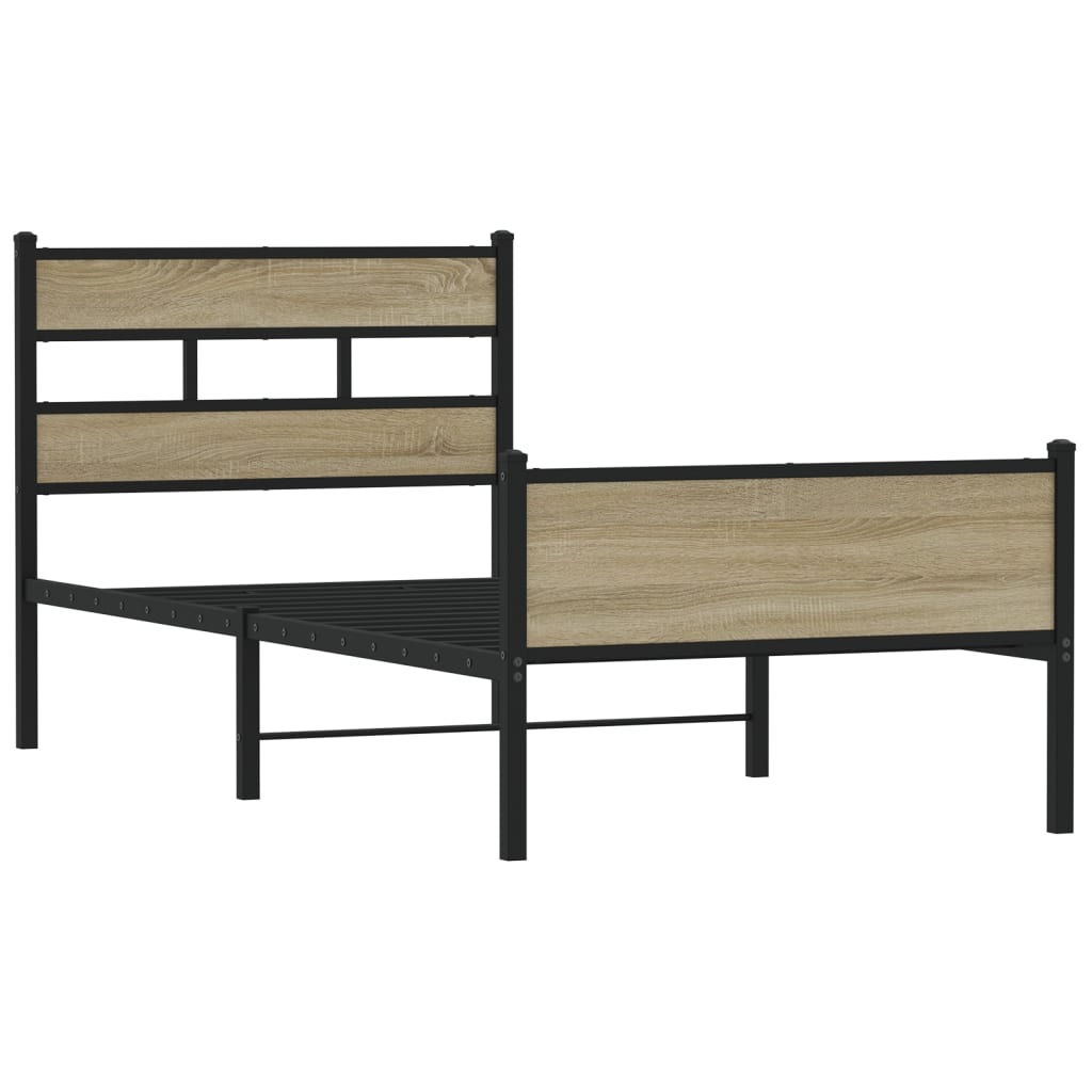 vidaXL Bed Frame without Mattress Sonoma Oak 75x190 cm Small Single Engineered Wood 3