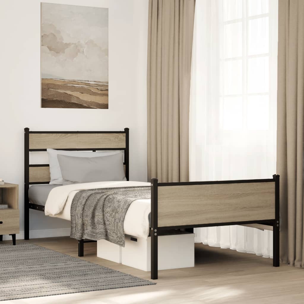 vidaXL Bed Frame without Mattress Sonoma Oak 75x190 cm Small Single Engineered Wood 1