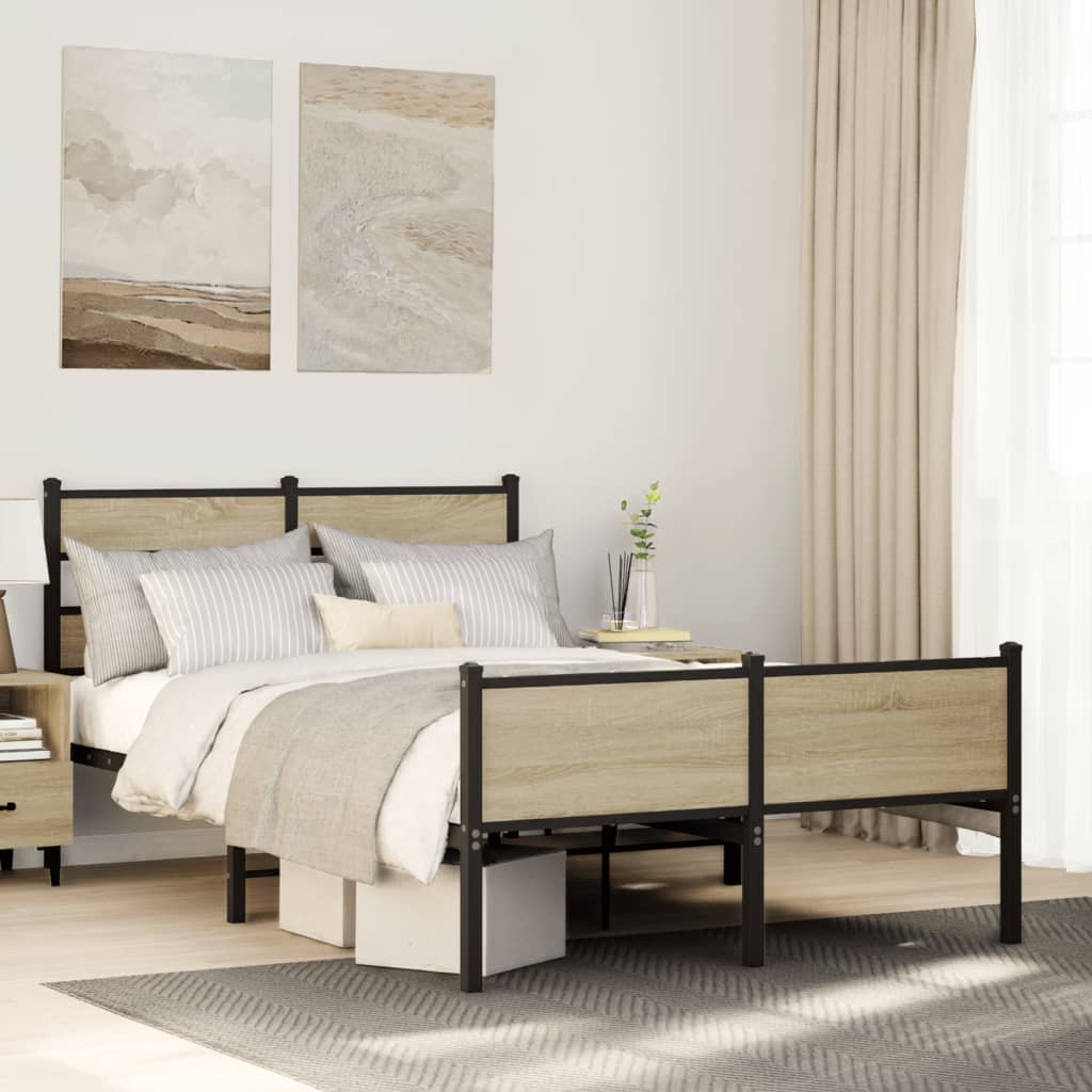 Bed Frame without Mattress Engineered Wood Sonoma Oak Length 190 cm with Headboard & High Footboard 120 cm