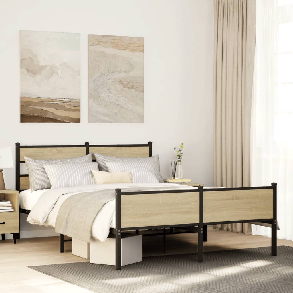 Bed Frame without Mattress Engineered Wood Sonoma Oak Length 190 cm with Headboard & High Footboard 140 cm