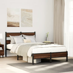 Bed Frame without Mattress Engineered Wood Brown Oak Length 200 cm with Headboard & Low Footboard 120 cm
