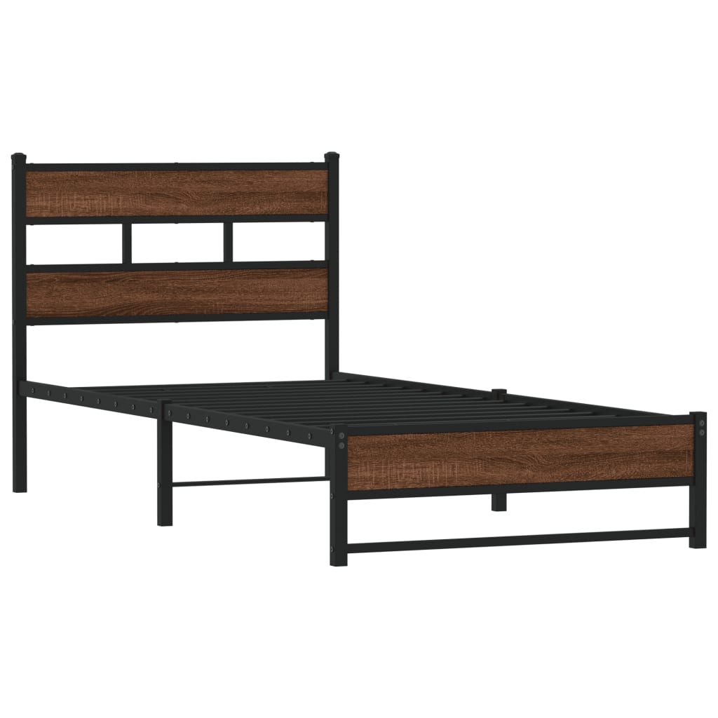 vidaXL Metal Bed Frame without Mattress Brown Oak 90x190 cm Single 3
