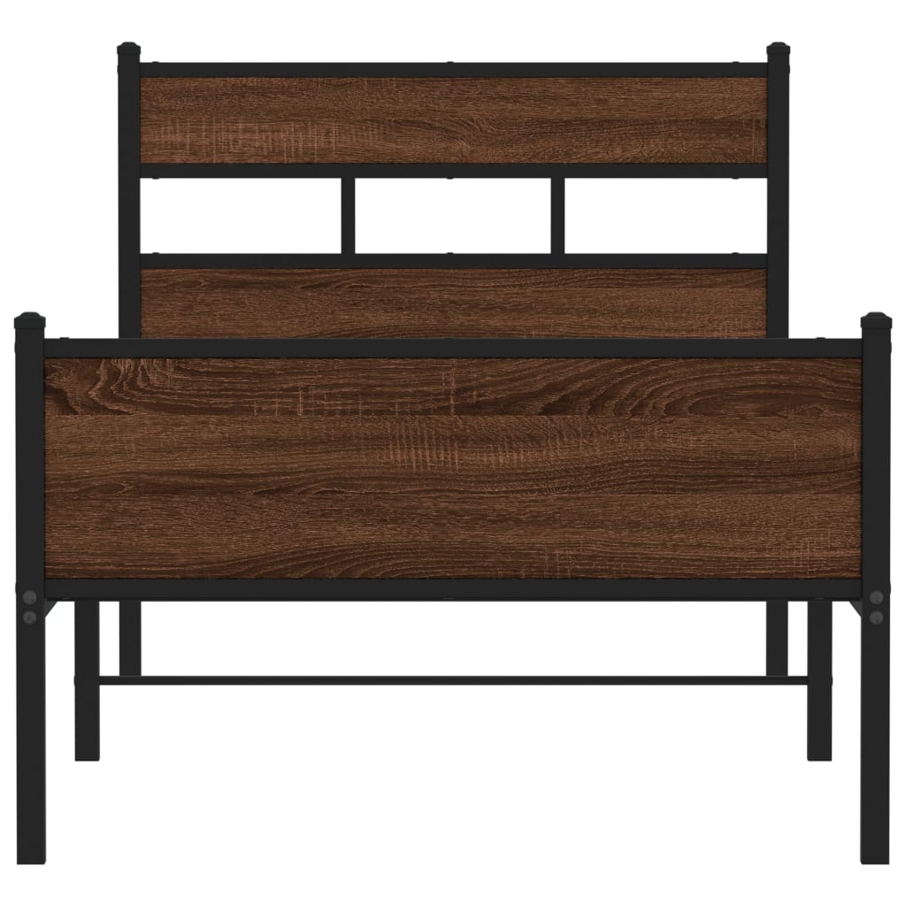 vidaXL Bed Frame without Mattress Brown Oak 75x190 cm Small Single Engineered Wood 4