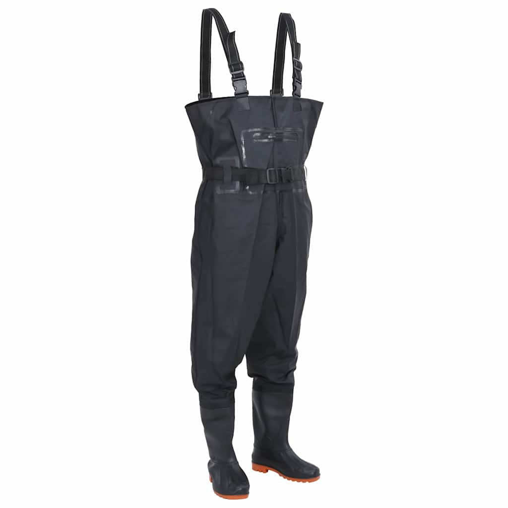 vidaXL Chest Waders with Boots and Belt Black Size 43 1