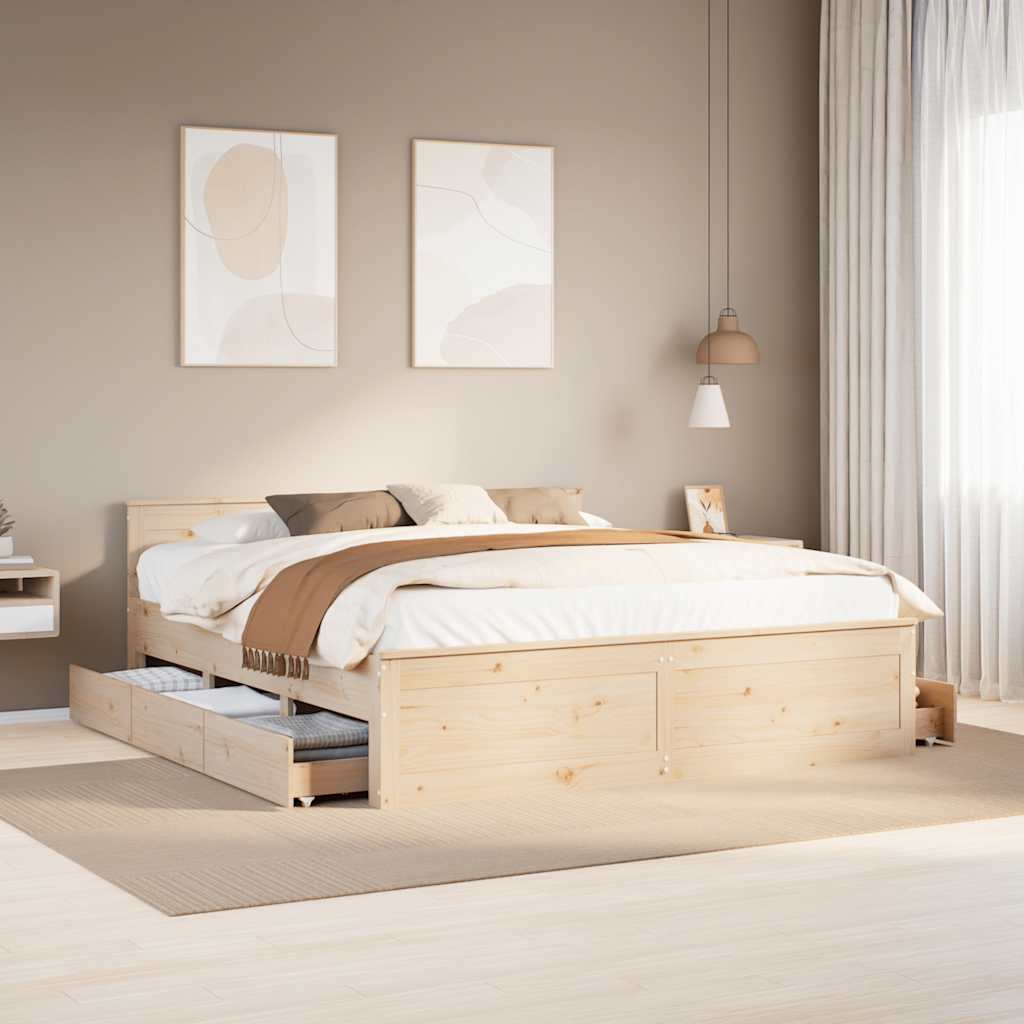 Bed Frame without Mattress with Headboard Length 200 cm Natural 180 cm