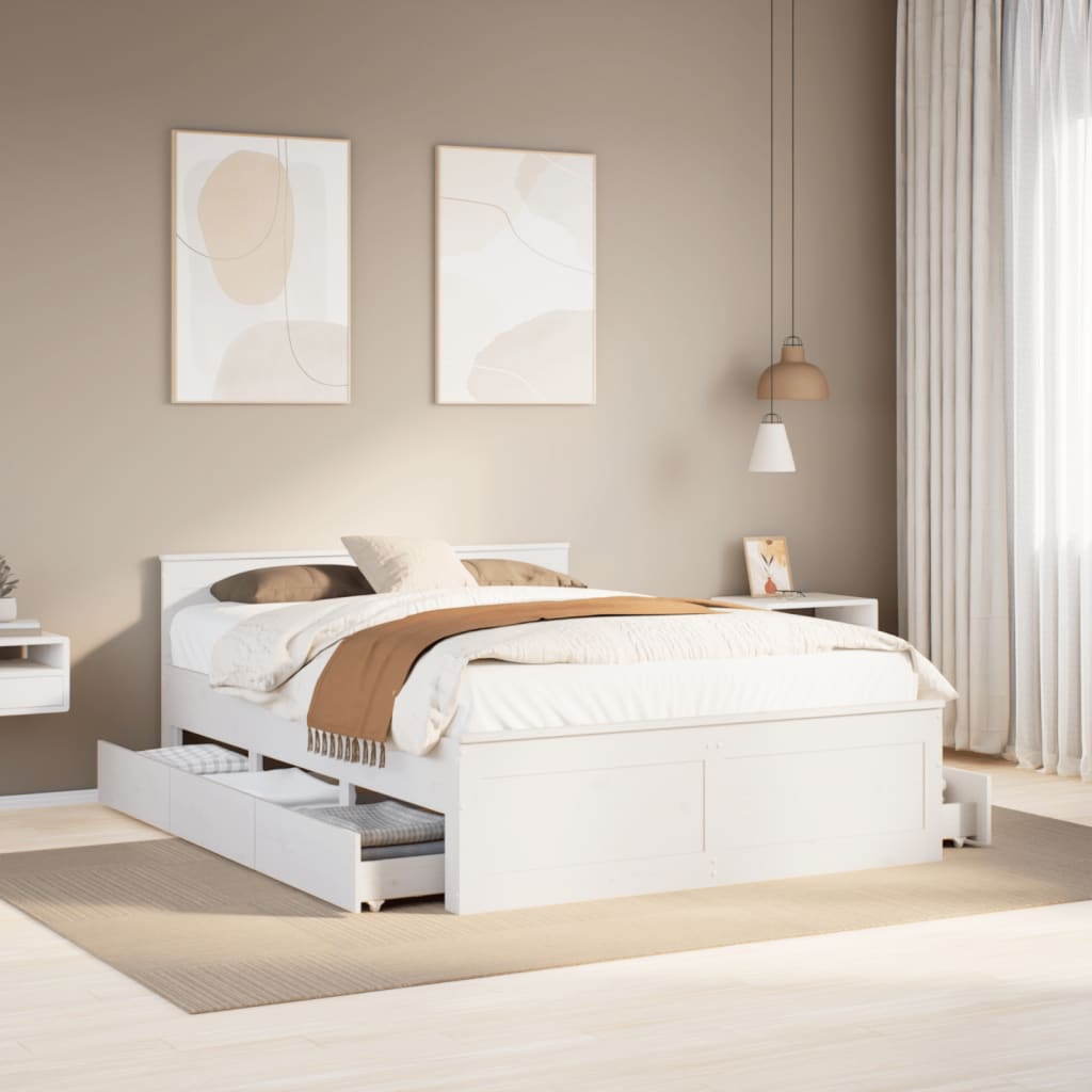 Bed Frame without Mattress with Headboard Length 200 cm White 140 cm